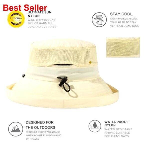 Wide Brim Bucket Sun Hat with Ponytail Hole UPF 50 Packable main image 6